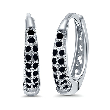 Eternity Huggie Hoop Earrings Channel Round Simulated Black CZ 925 Sterling Silver (14mm)